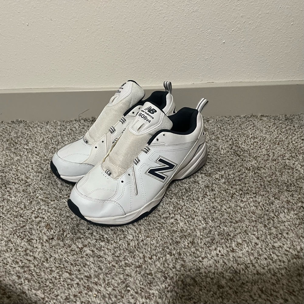 New Balance 608 v4 White and Navy Athletic Dad Shoes 12D